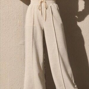 Beige Solid Drawstring Waist Sweatpants
